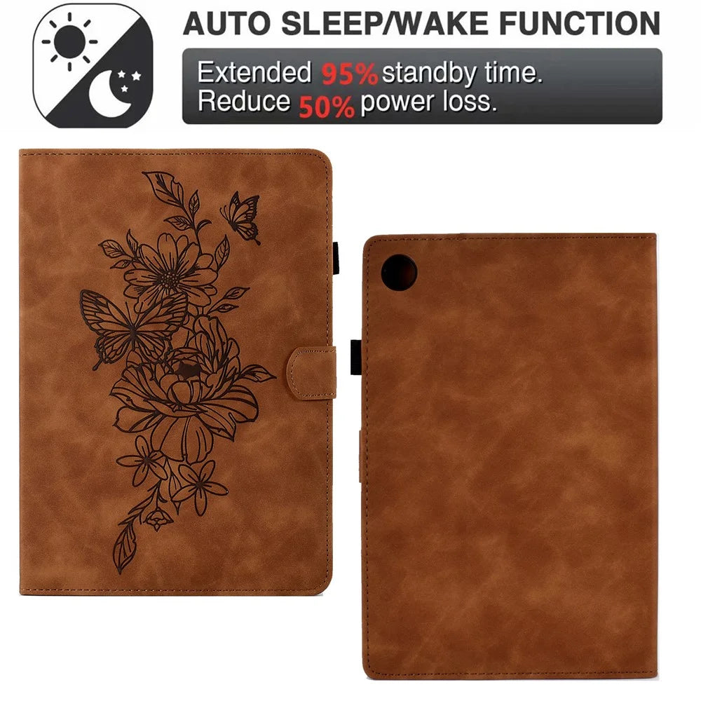 For Samsung Galaxy Tab A9+ Case PU Leather Tablet Cover with Card Holder Stand - Brown - 5
