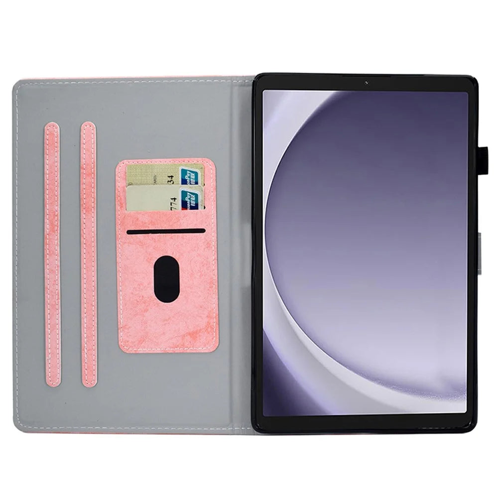 For Samsung Galaxy Tab A9 Leather Case Cloth Texture Card Holder Tablet Cover - Pink - 2