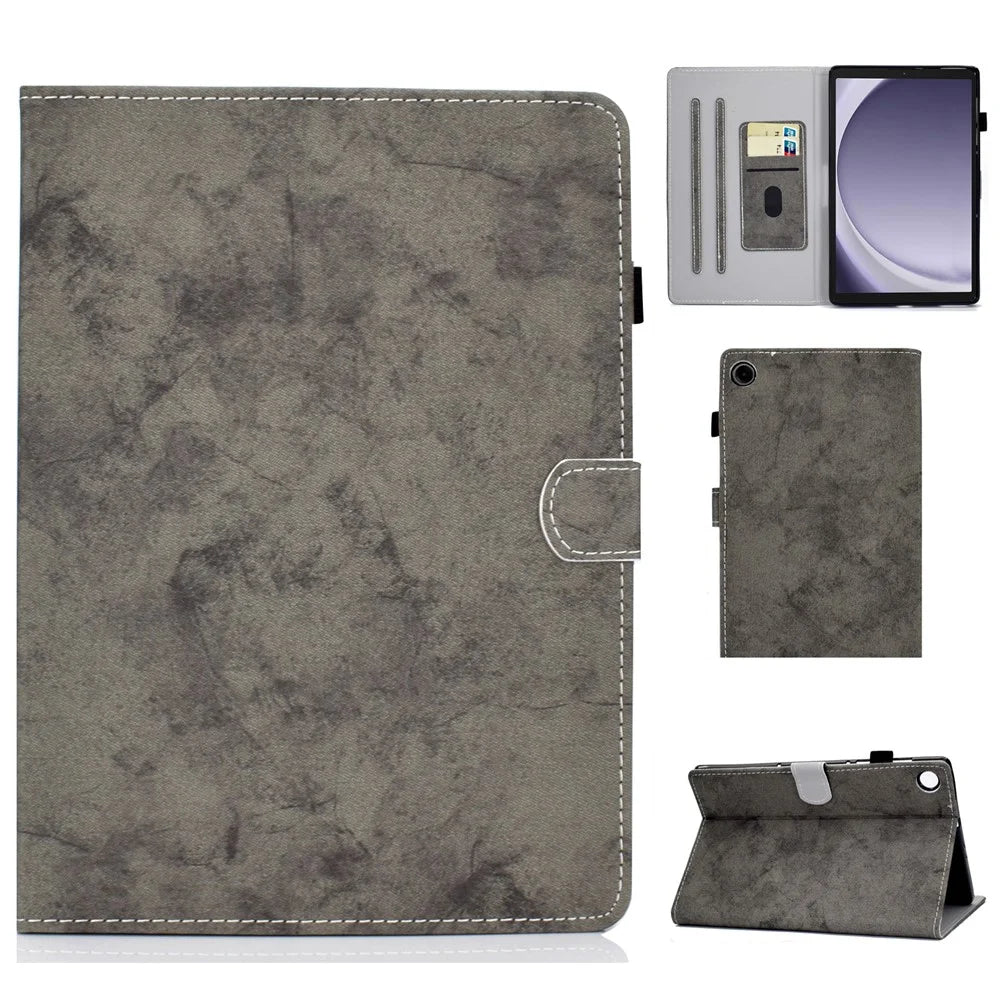 For Samsung Galaxy Tab A9+ Case Cloth Texture Card Slots Tablet Leather Cover - Grey - 1