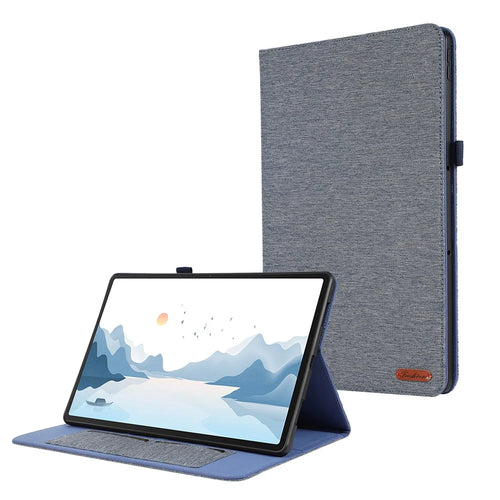 For Lenovo Tab P12 Case Cloth Texture Leather Tablet Cover with Card Holder - Blue - 1