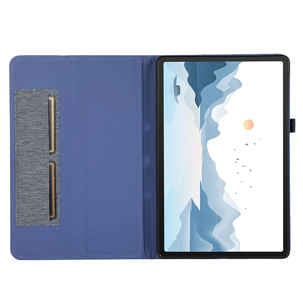 For Lenovo Tab P12 Case Cloth Texture Leather Tablet Cover with Card Holder - Blue - 2