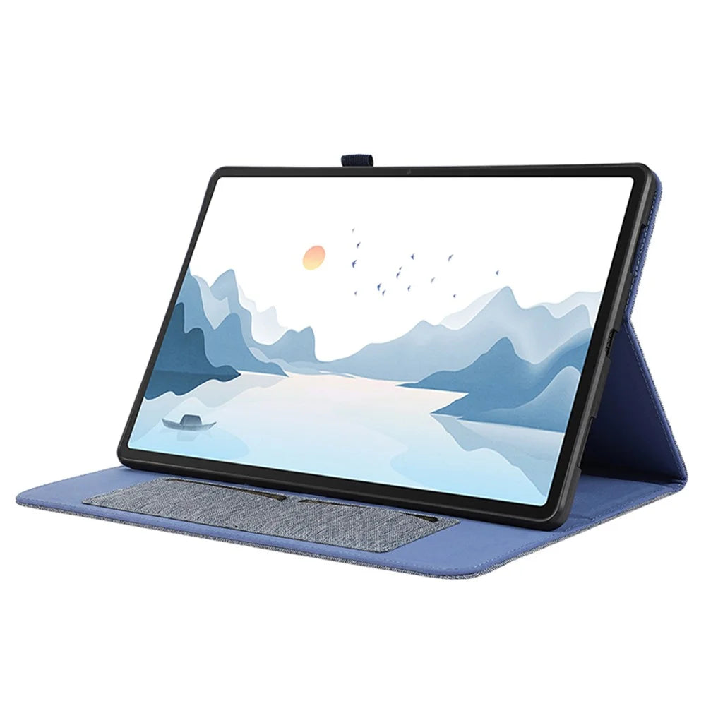 For Lenovo Tab P12 Case Cloth Texture Leather Tablet Cover with Card Holder - Blue - 3