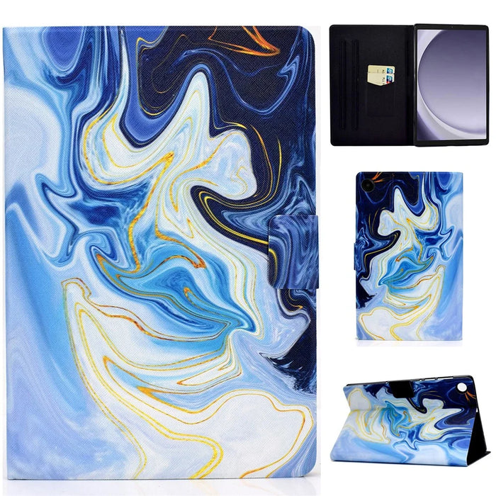 For Samsung Galaxy Tab A9 Case Card Slots Stand Tablet Leather Cover - Blue Marble - 1