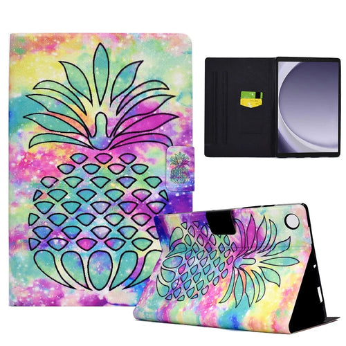 For Samsung Galaxy Tab A9 Case Card Slots PU Leather Tablet Cover - Colorful Pineapple - 1