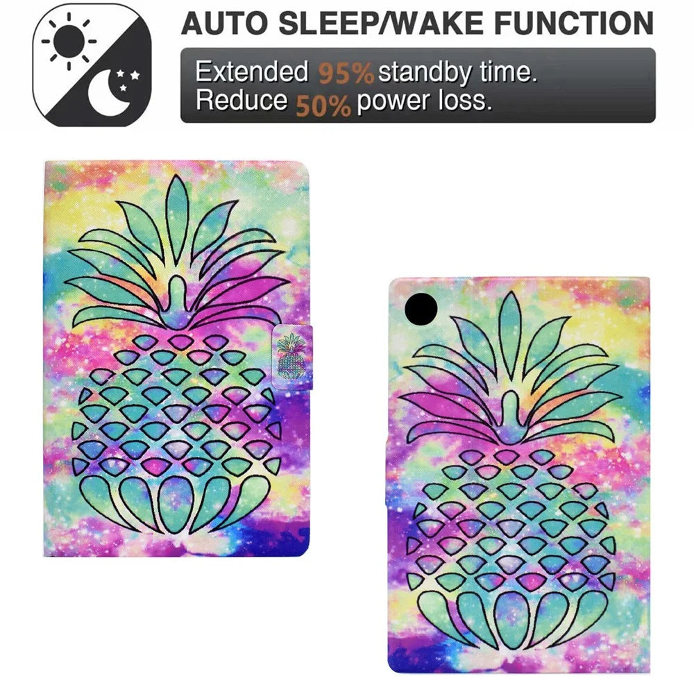 For Samsung Galaxy Tab A9 Case Card Slots PU Leather Tablet Cover - Colorful Pineapple - 5