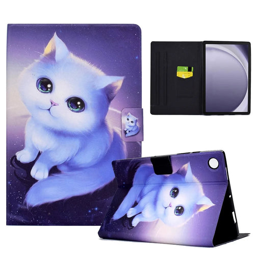 For Samsung Galaxy Tab A9+ Case Pattern Print Leather Tablet Cover with Card Slots - Cat - 1