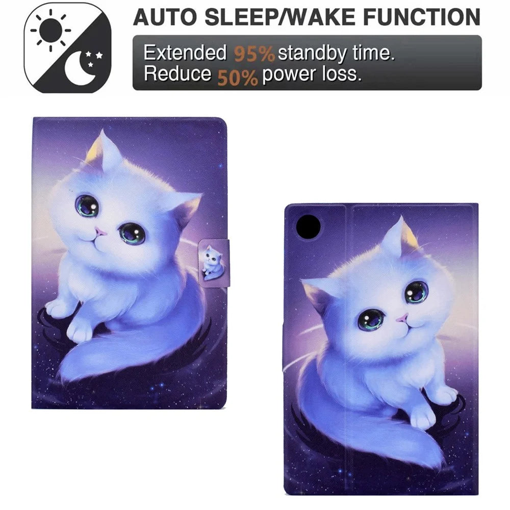 For Samsung Galaxy Tab A9+ Case Pattern Print Leather Tablet Cover with Card Slots - Cat - 5