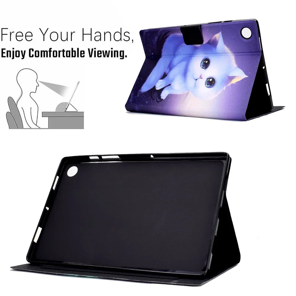 For Samsung Galaxy Tab A9+ Case Pattern Print Leather Tablet Cover with Card Slots - Cat - 6