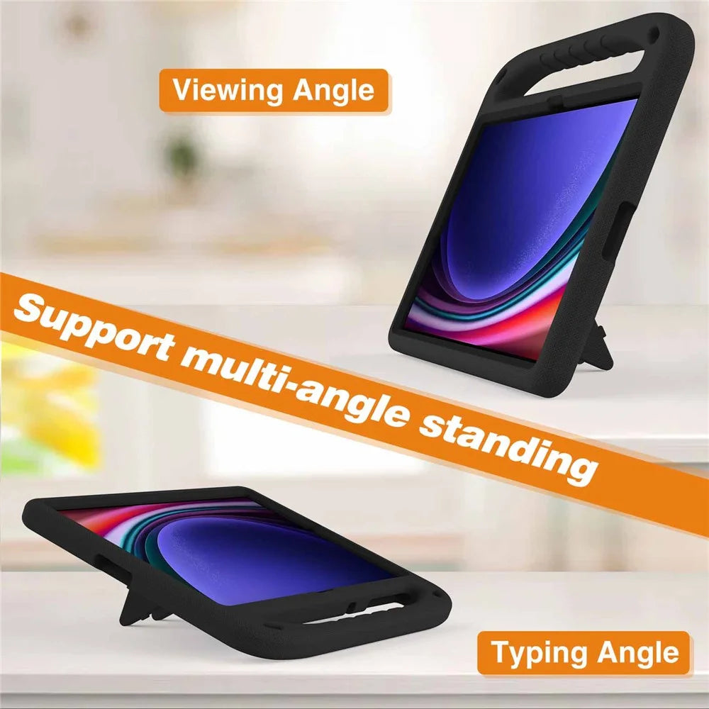For Samsung Galaxy Tab S9 FE+ Case Hand Grip EVA Tablet Kickstand Cover - Black - 4