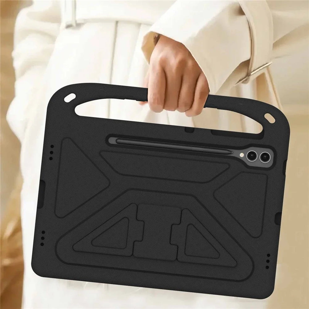 For Samsung Galaxy Tab S9 FE+ Case Hand Grip EVA Tablet Kickstand Cover - Black - 7