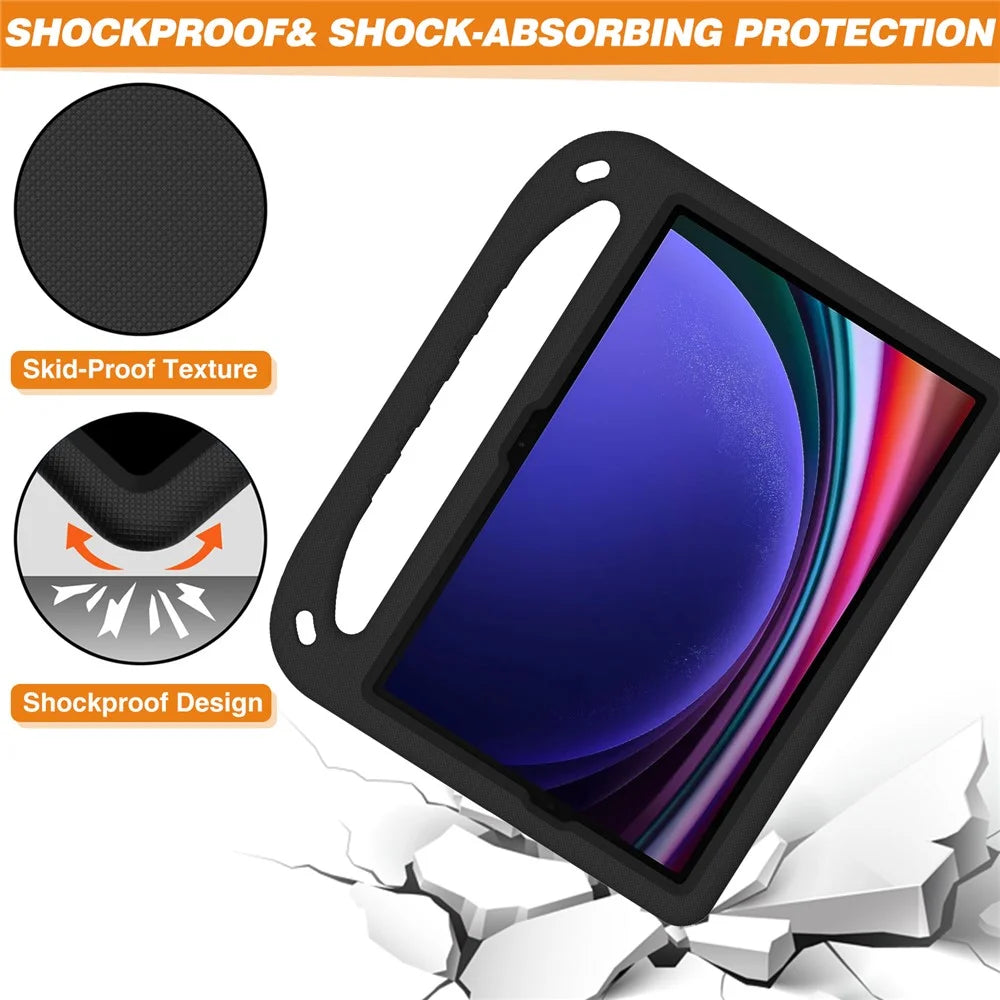 For Samsung Galaxy Tab S10 Lite / S10 FE / S9 FE Case Kickstand EVA Tablet Cover with Hand Grip - Black - 4