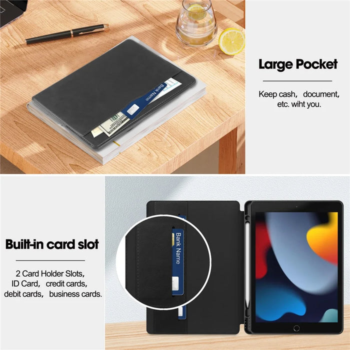 For iPad 10.2 (2019) / (2020) / (2021) Case PU Leather Stand Auto Wake / Sleep Tablet Cover with Card Holder - Black - 3