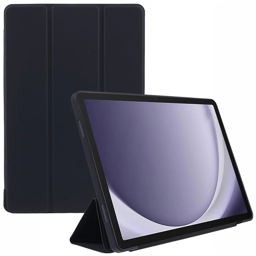 For Samsung Galaxy Tab A9+ Tri-Fold Stand Cover PU Leather Honeycomb Texture Tablet Case - Black - 1