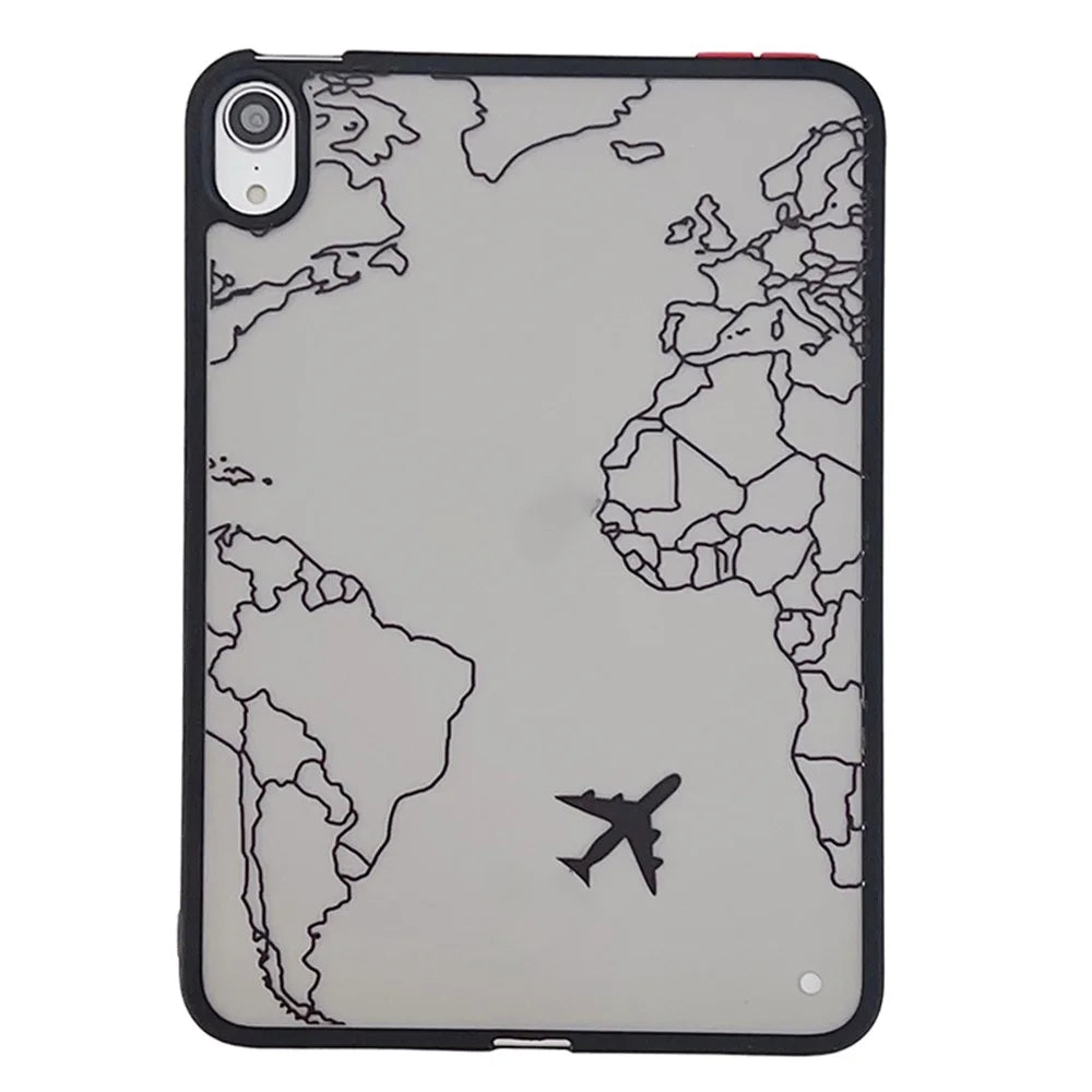 For iPad mini (2024) / mini (2021) Case Skin-Touch Pattern Printing Tablet Cover - Airplane and Map - 1