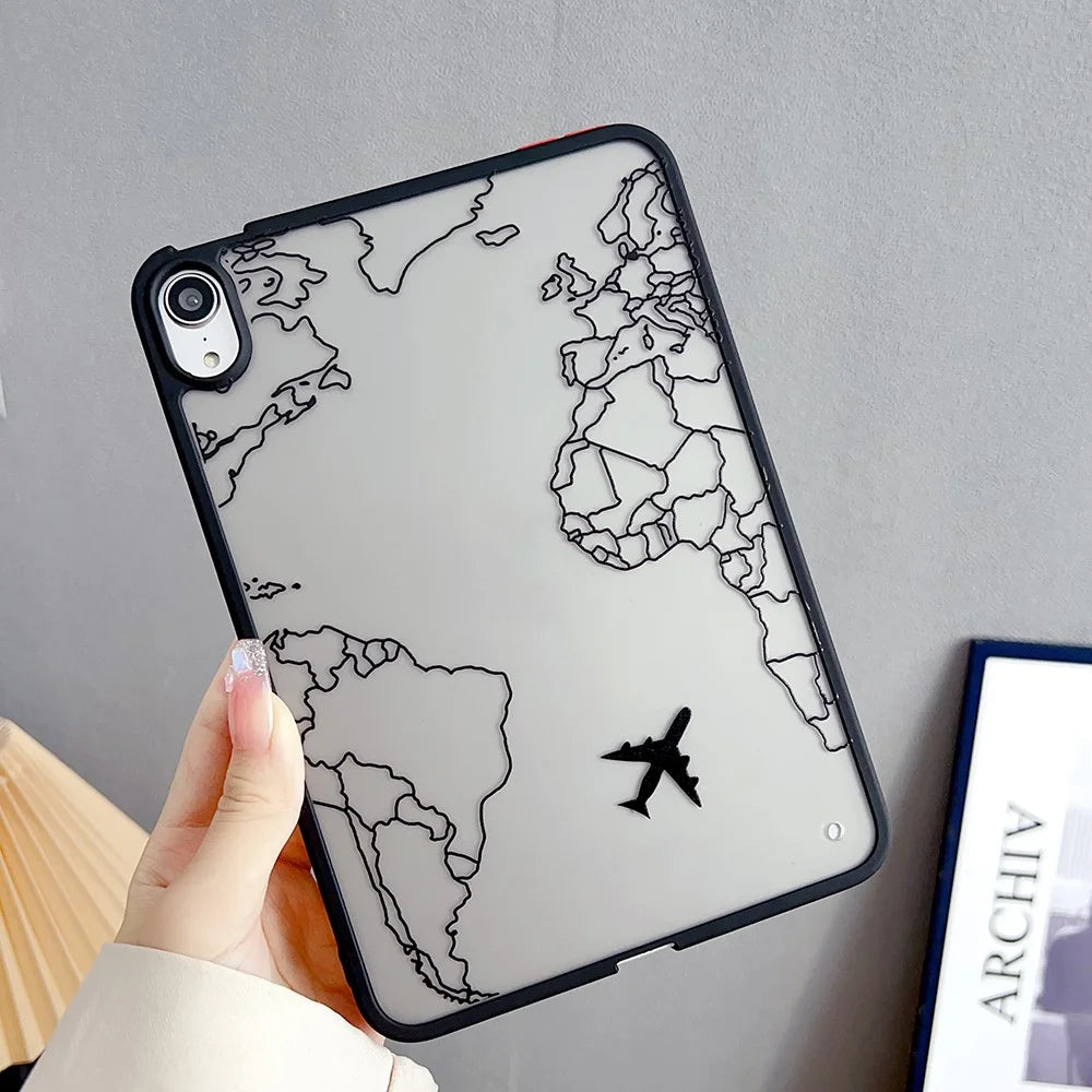 For iPad mini (2024) / mini (2021) Case Skin-Touch Pattern Printing Tablet Cover - Airplane and Map - 2