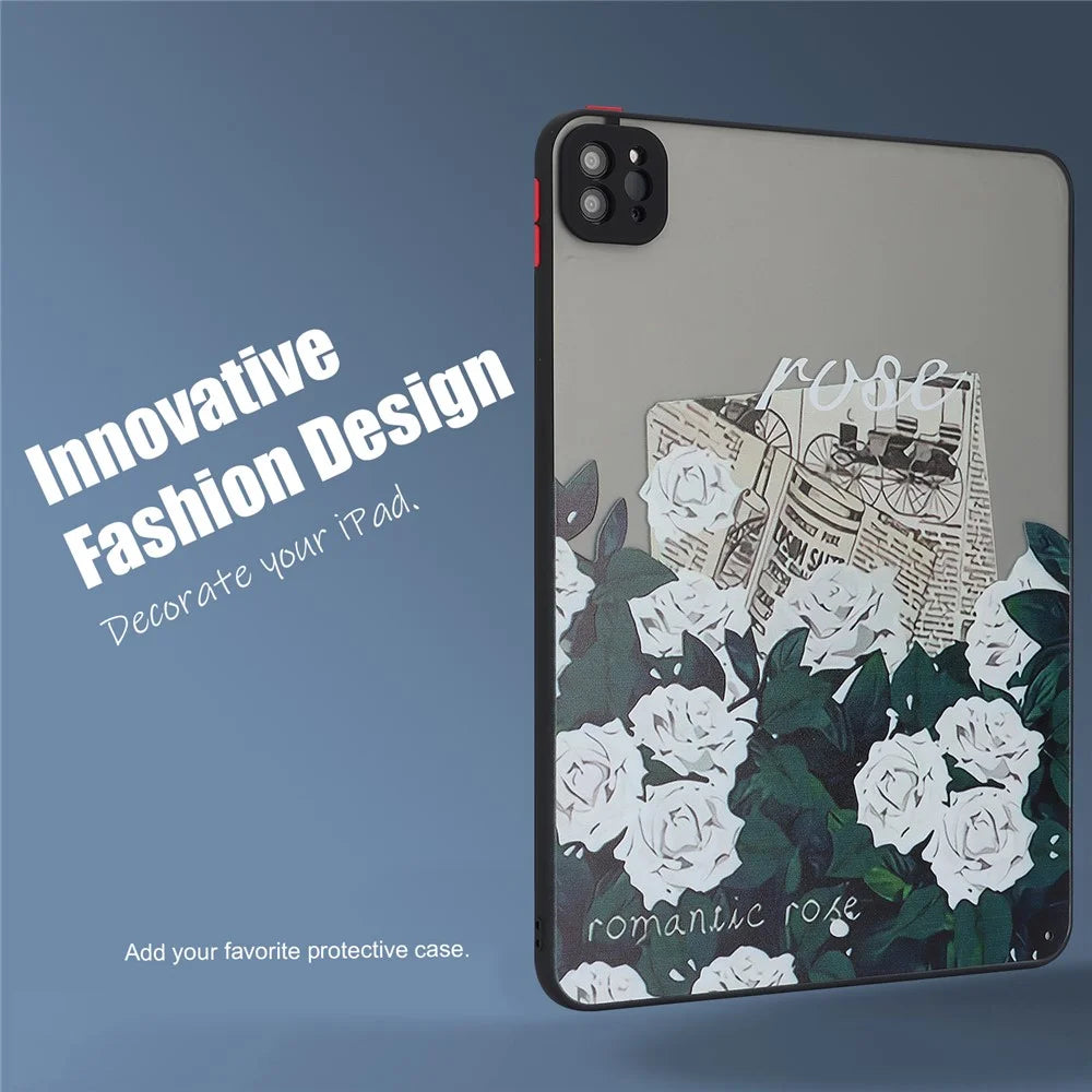 For iPad Pro 11 (2020)(2021)(2022) Case Pattern Printing PC+TPU Tablet Cover - White Rose - 5