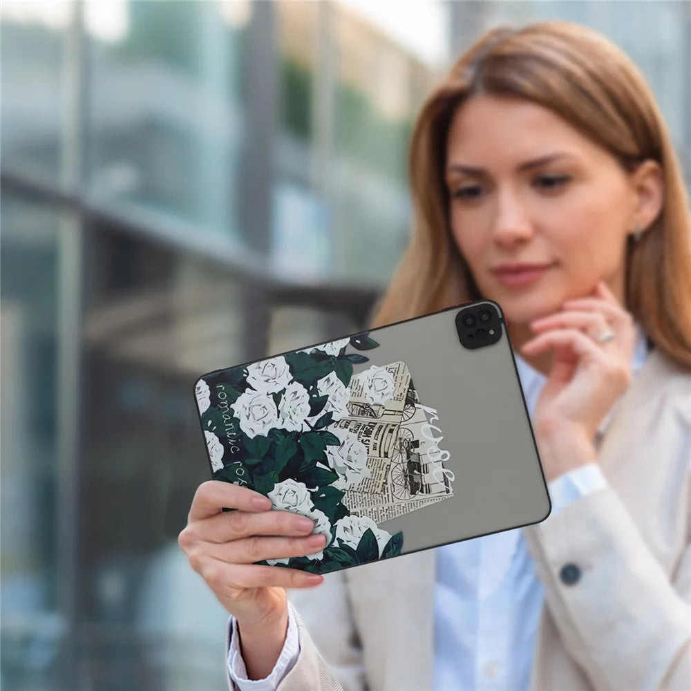 For iPad Pro 11 (2020)(2021)(2022) Case Pattern Printing PC+TPU Tablet Cover - White Rose - 6
