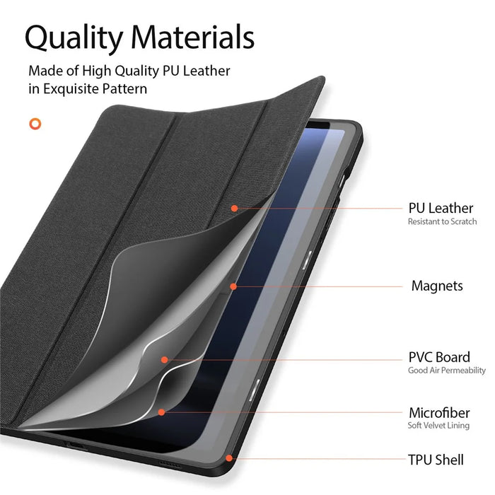 DUX DUCIS Domo Series for Samsung Galaxy Tab S10 Lite / S10 FE / Tab S9 FE Case Tri-Fold Stand Leather Smart Folio Tablet Case - Black - 6