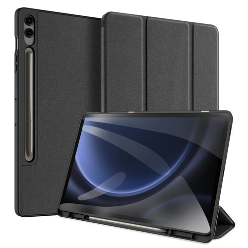 DUX DUCIS Domo Series for Samsung Galaxy Tab S9 FE+ Tri-fold Stand Case Leather Business Smart Tablet Cover - Black - 1