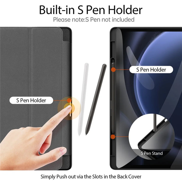 DUX DUCIS Domo Series for Samsung Galaxy Tab S9 FE+ Tri-fold Stand Case Leather Business Smart Tablet Cover - Black - 2