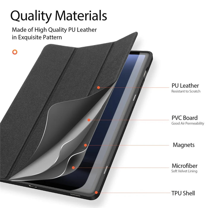 DUX DUCIS Domo Series for Samsung Galaxy Tab S9 FE+ Tri-fold Stand Case Leather Business Smart Tablet Cover - Black - 6