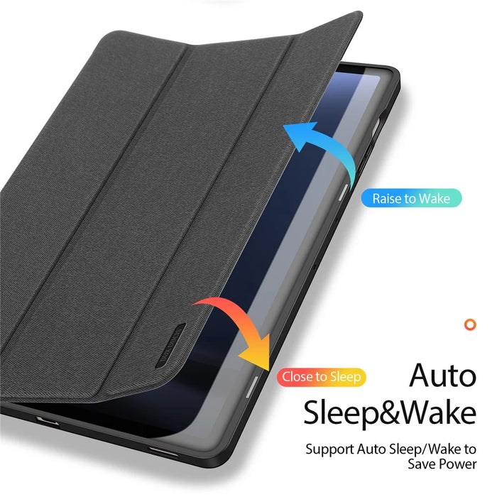 DUX DUCIS Domo Series for Samsung Galaxy Tab S9 FE+ Tri-fold Stand Case Leather Business Smart Tablet Cover - Black - 7