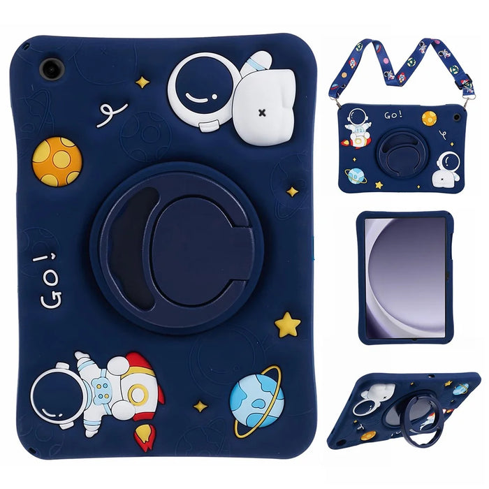 For Samsung Galaxy Tab A11+ / A9+ Case Silicone + PC Tablet Kickstand Cover with Lanyard - 1
