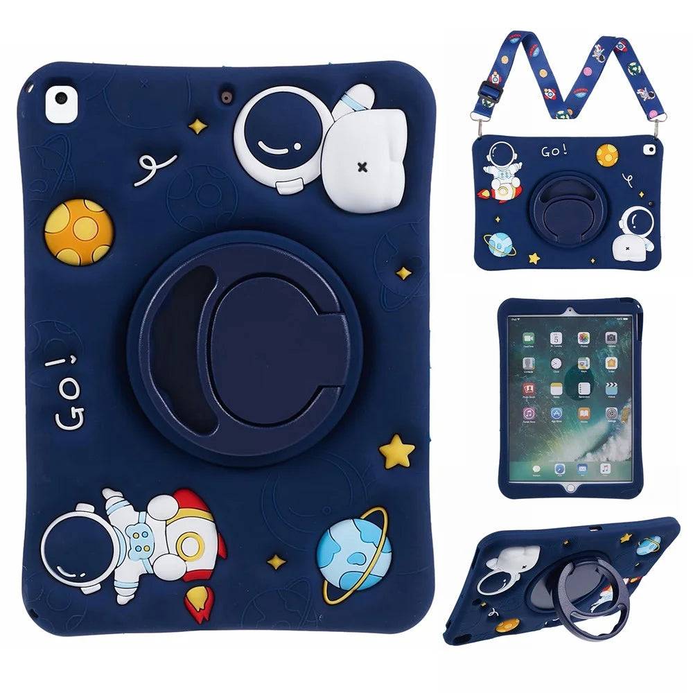 For iPad Air 10.5 inch (2019) / Pro 10.5-inch (2017) Silicone Case Astronaut Design Kickstand Tablet Cover with Strap - 1