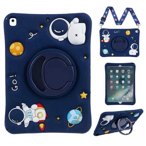 For iPad Air 10.5 inch (2019) / Pro 10.5-inch (2017) Silicone Case Astronaut Design Kickstand Tablet Cover with Strap - 1