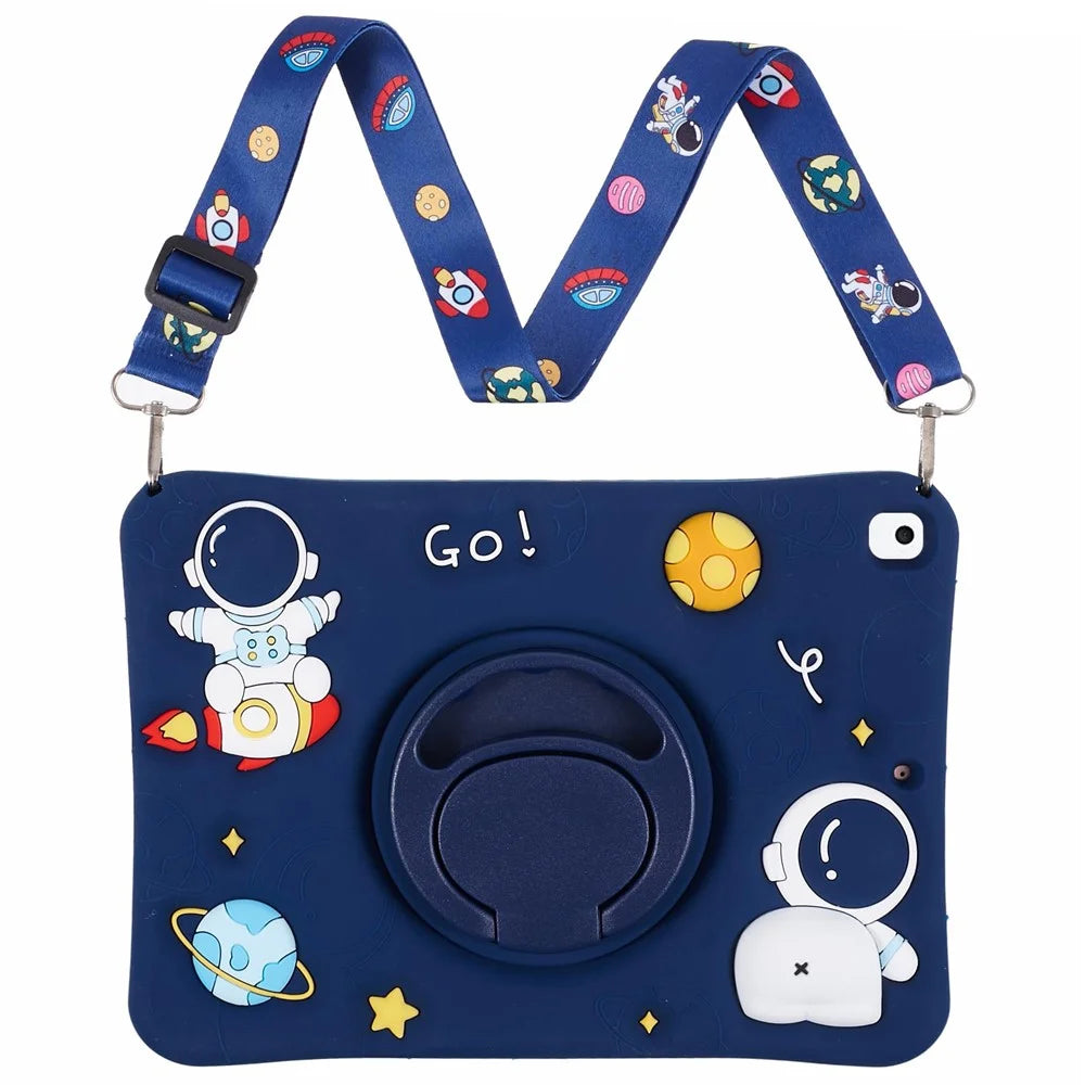 For iPad Air 10.5 inch (2019) / Pro 10.5-inch (2017) Silicone Case Astronaut Design Kickstand Tablet Cover with Strap - 2