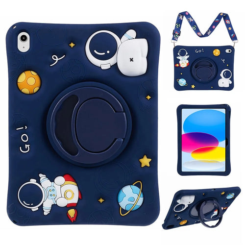 For iPad (2025) / 10.9 (2022) Kickstand Case Astronaut Design Silicone Tablet Protector with Strap - 1