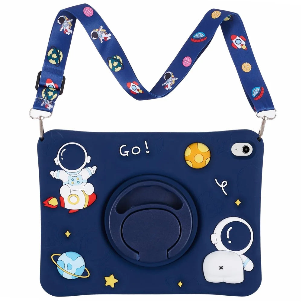 For iPad (2025) / 10.9 (2022) Kickstand Case Astronaut Design Silicone Tablet Protector with Strap - 2