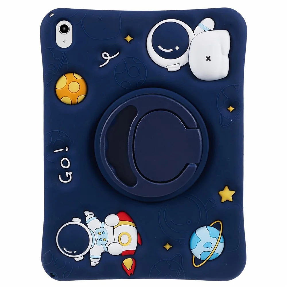 For iPad (2025) / 10.9 (2022) Kickstand Case Astronaut Design Silicone Tablet Protector with Strap - 4