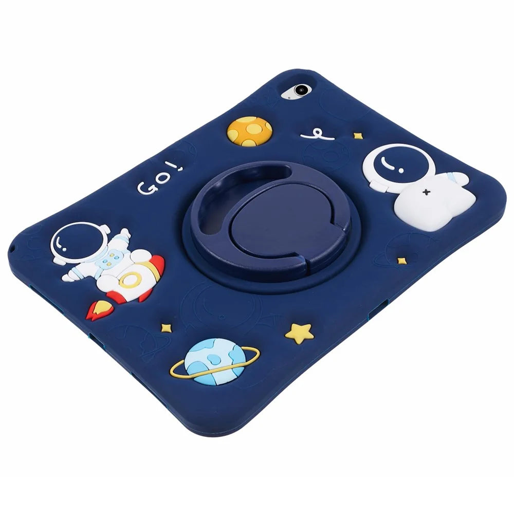 For iPad (2025) / 10.9 (2022) Kickstand Case Astronaut Design Silicone Tablet Protector with Strap - 6
