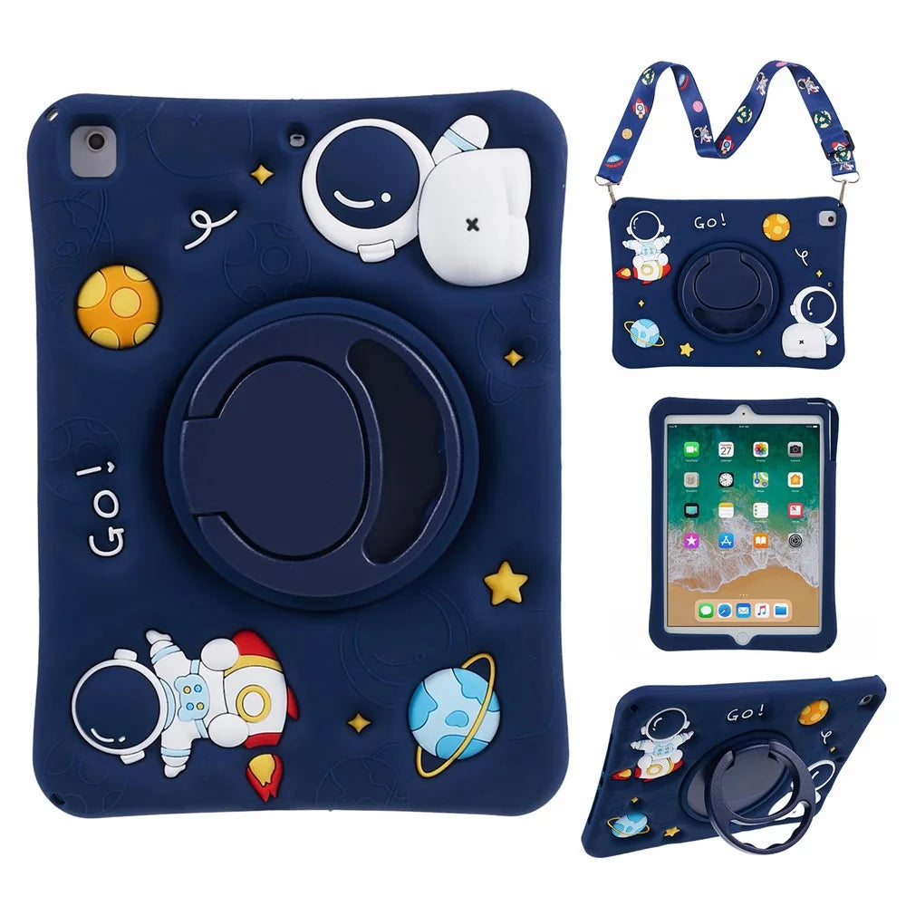 For iPad 9.7-inch (2017) / (2018) / iPad Air (2013) / Air 2 Case Kickstand Tablet Cover with Lanyard - 1