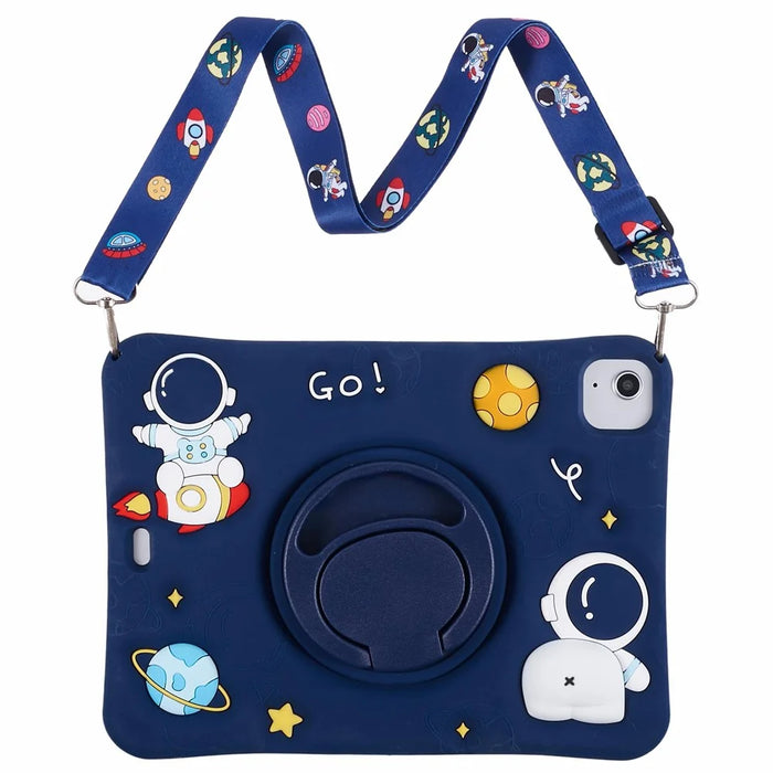 For iPad Air (2020) / (2022) Protective Kickstand Case Astronaut Design Silicone Tablet Cover with Strap - 2