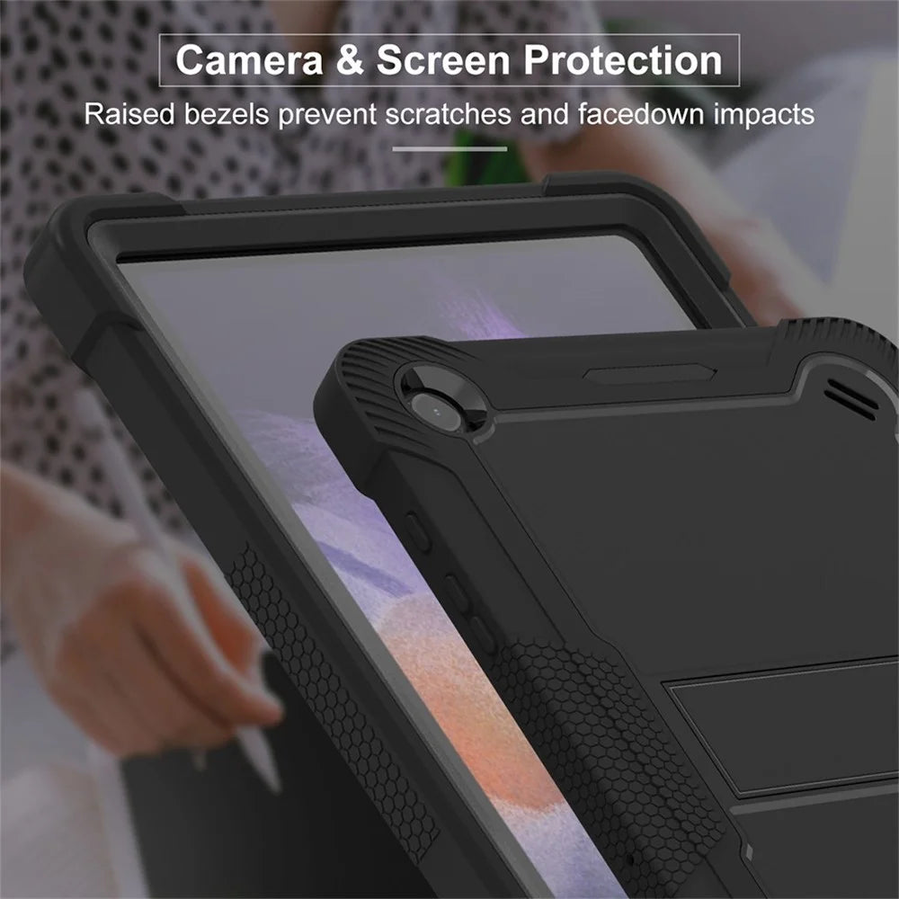 For Samsung Galaxy Tab A11+ / A9+ Kickstand Cover Protective Silicone + PC Tablet Case - Black - 3