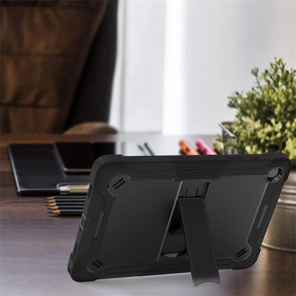 For Samsung Galaxy Tab A11+ / A9+ Kickstand Cover Protective Silicone + PC Tablet Case - Black - 4