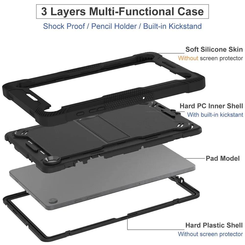 For Samsung Galaxy Tab A11+ / A9+ Kickstand Cover Protective Silicone + PC Tablet Case - Black - 6
