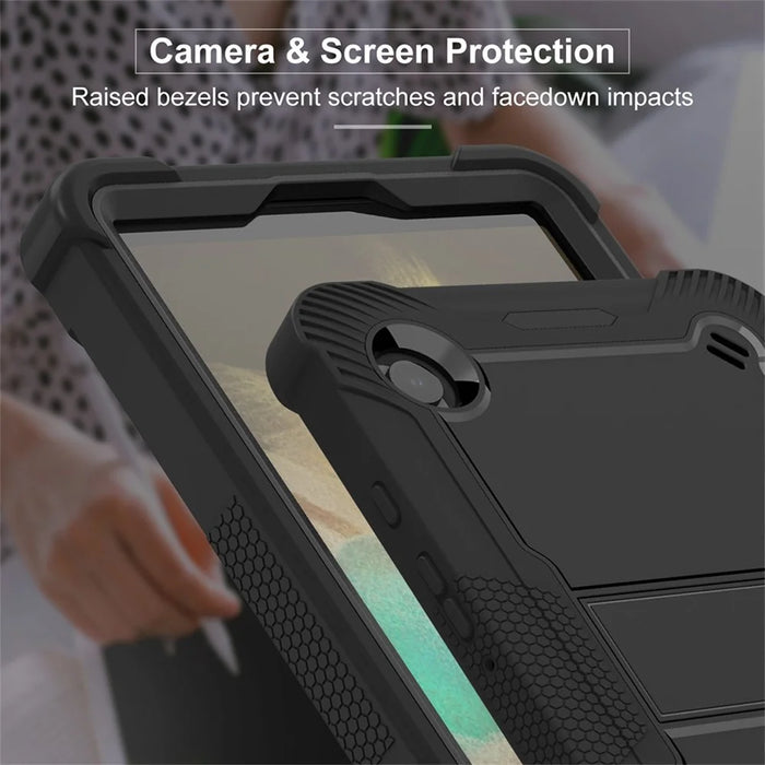 For Samsung Galaxy Tab A11 / A9 Kickstand Cover Silicone + PC Defender Shockproof Tablet Case - Black - 3