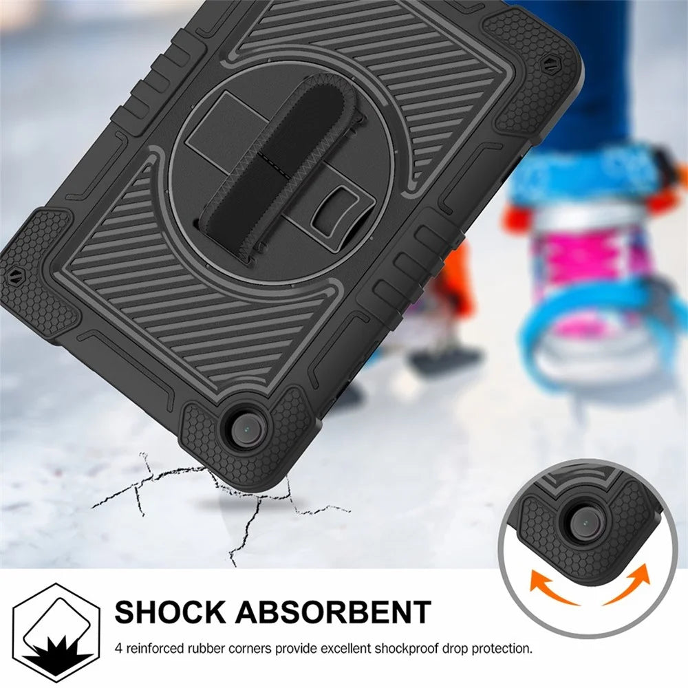 For Samsung Galaxy Tab A11+ / A9+ Kickstand Case Silicone+PC Protective Cover with Wrist Band / Shoulder Strap - All Black - 3
