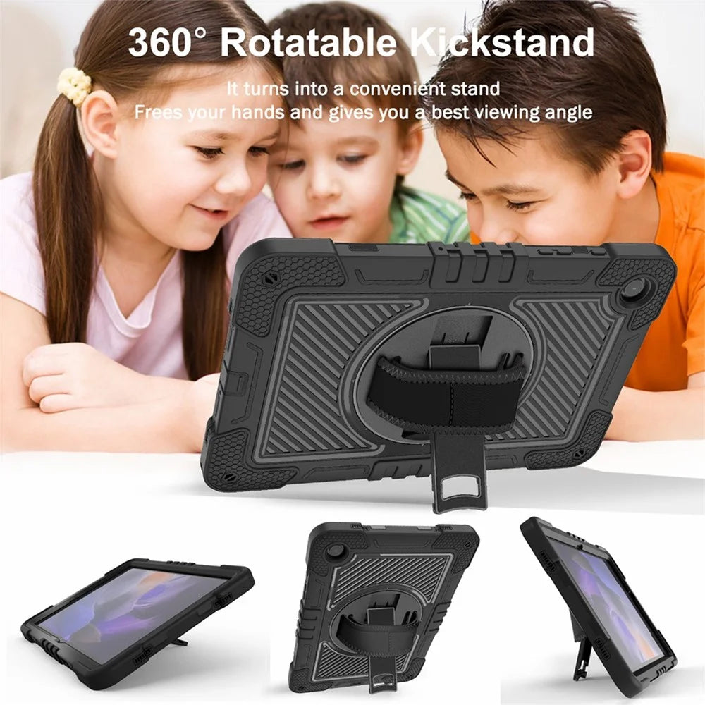 For Samsung Galaxy Tab A11+ / A9+ Kickstand Case Silicone+PC Protective Cover with Wrist Band / Shoulder Strap - All Black - 4