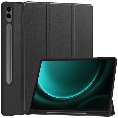 For Samsung Galaxy Tab S9 FE+ / Tab S9+ Case PU Leather+TPU Auto Sleep / Wake Tablet Cover with Pencil Holder - Black - 1