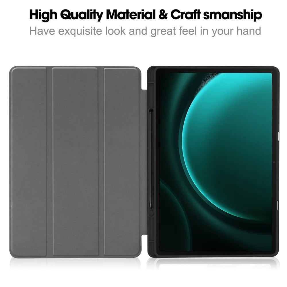 For Samsung Galaxy Tab S9 FE+ / Tab S9+ Case PU Leather+TPU Auto Sleep / Wake Tablet Cover with Pencil Holder - Black - 2