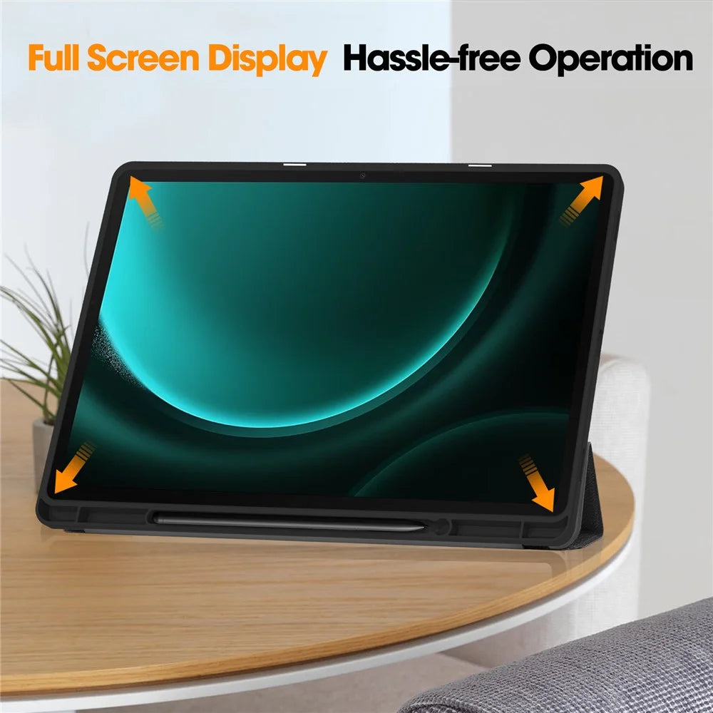 For Samsung Galaxy Tab S9 FE+ / Tab S9+ Case PU Leather+TPU Auto Sleep / Wake Tablet Cover with Pencil Holder - Black - 5
