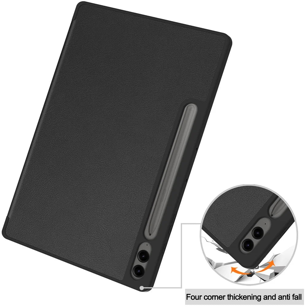 For Samsung Galaxy Tab S9 FE+ / Tab S9+ Case PU Leather+TPU Auto Sleep / Wake Tablet Cover with Pencil Holder - Black - 6
