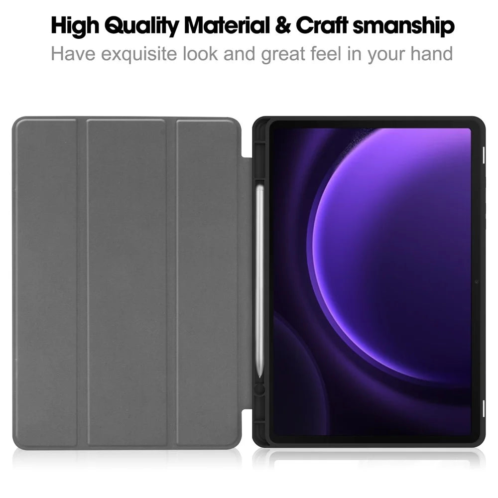 For Samsung Galaxy Tab S10 Lite / S10 FE / S9 FE / Tab S9 Smart Case PU Leather+TPU Trifold Stand Tablet Cover with Pencil Holder - Black - 2