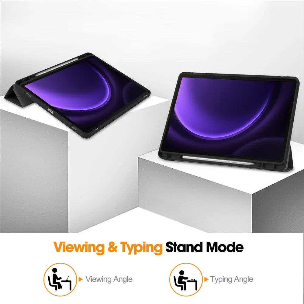 For Samsung Galaxy Tab S10 Lite / S10 FE / S9 FE / Tab S9 Smart Case PU Leather+TPU Trifold Stand Tablet Cover with Pencil Holder - Black - 4