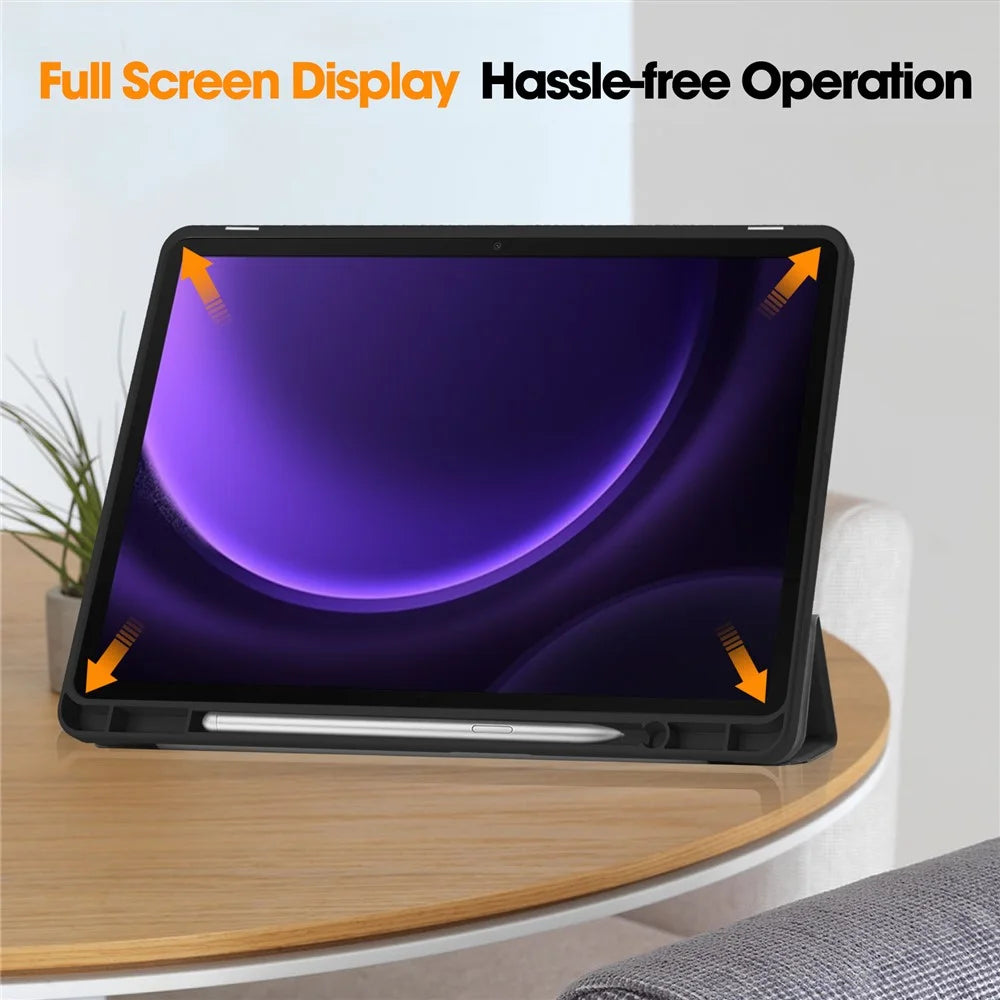 For Samsung Galaxy Tab S10 Lite / S10 FE / S9 FE / Tab S9 Smart Case PU Leather+TPU Trifold Stand Tablet Cover with Pencil Holder - Black - 5