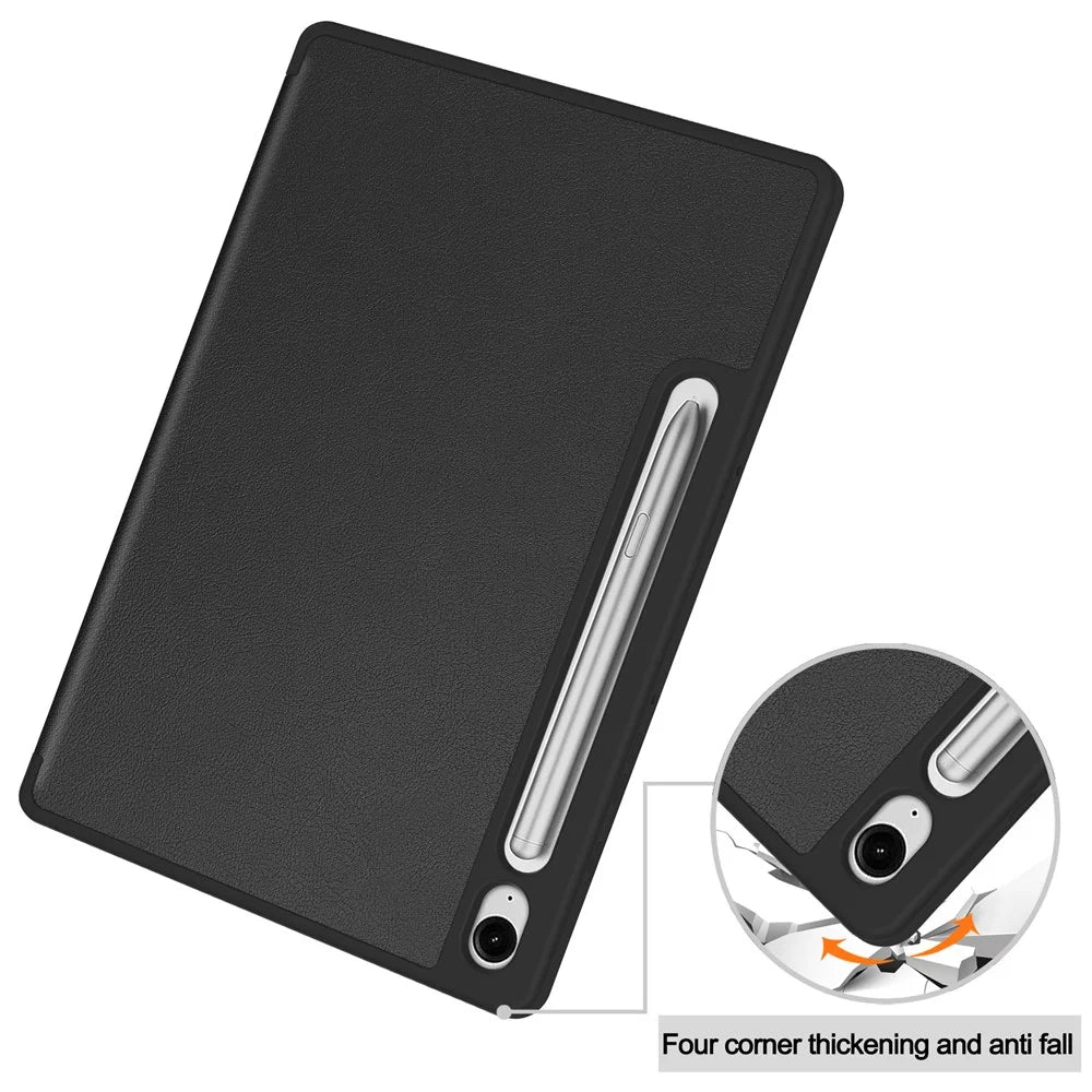 For Samsung Galaxy Tab S10 Lite / S10 FE / S9 FE / Tab S9 Smart Case PU Leather+TPU Trifold Stand Tablet Cover with Pencil Holder - Black - 6